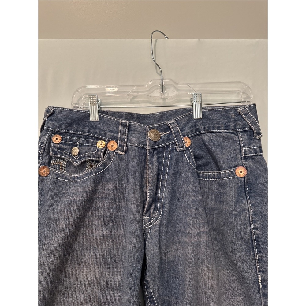 VTG True Religion Y2K Flap Pocket Made In USA Blue Denim SZ 32 BOOT CUT